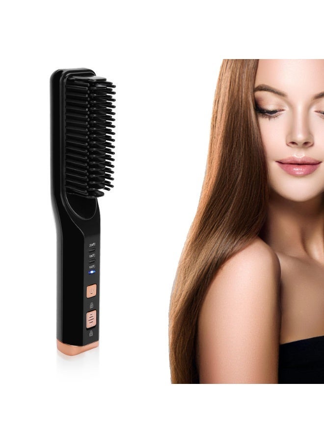 Cnaier Wireless Hair Straightener Comb, No Damage, Rechargeable Portable Multi-functional Home Use Straightening and Curling Iron with Safety Lock, 3D Comb Teeth, PI Heating, 4000mAh Battery, Compact, Black - Image 1
